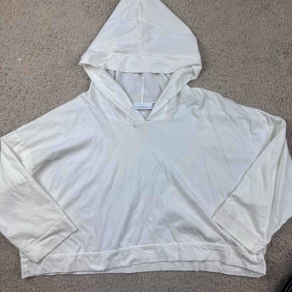 Bryn Walker Hoodie Women Small White Lagenlook Boxy Oversized Pullover Made USA